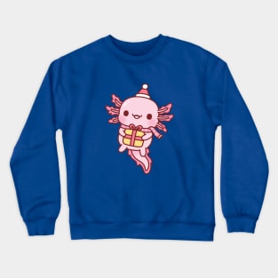 Cute Axolotl With Christmas Santa Hat Scarf And Present Crewneck Sweatshirt